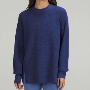 Lululemon Merino Wool-Blend Ribbed Crewneck Sweater Heathered Psychic Blue 10